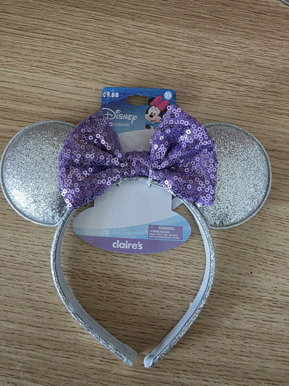 Disney Silver Sequin Ear Headband with Purple Bow